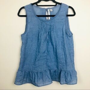 Lauren Conrad sleeveless blue‎ chambray top